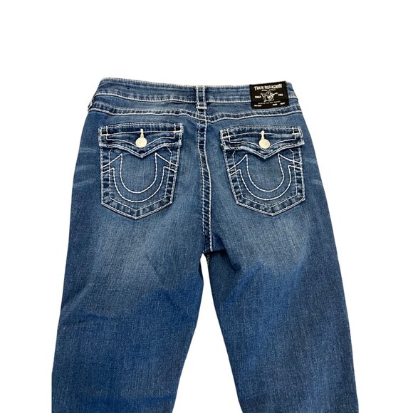 True Religion Blue Skinny Jeans Women's Size 30 Distressed Hem Medium Wash Denim - Picture 7 of 9